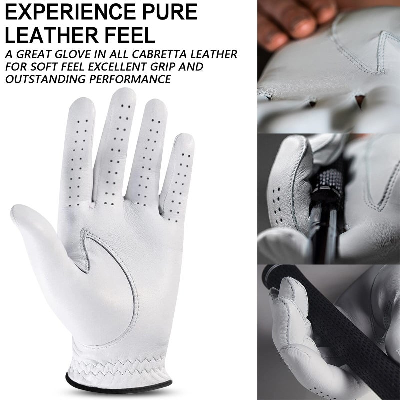 FINGER TEN Menâ€™s Golf Gloves Right Handed Left Hand Value 3 Pack, Cabretta Leather Grip Fit Small Medium Large XL XXL 2XL (Natural White, Cadet Medium, Left) - Image 4